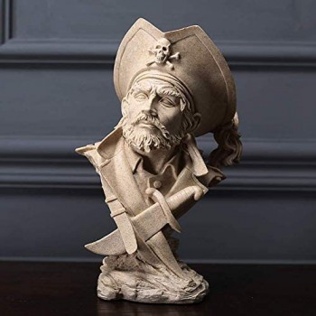 Pirata S con Cappello da Teschio Statuetta Personaggio Capitano Pirata Busto da Tavolo con Base per scaffale Domestico A 20x13x31cm (8x5x12 Pollici)