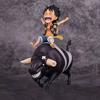 Anime Cartoon One Piece in Sella a Un Toro Rufy Statua Personaggio Rufy Figura GK Modello Decorazione Regalo Statua Collettore Scultura in PVC Artigianato 13 CM