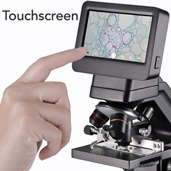 Bresser Microscopio Biolux Touch 5 MP LCD Microscopio per scuola e hobby con tavolo meccanico incrociato HDMI USB porta SD