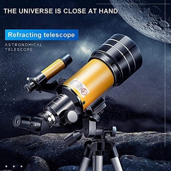 HUAQINEI Telescopio Kit telescopio telescopio astronomico focale 300 mm Diametro 70 mm con Struttura in Metallo Triangolare Adatto a Bambini e Studenti