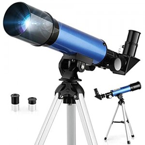 TELMU Telescopio Astronomico - Calibro 50 mm Lunghezza focale di 360 mm Telescopio per Principiante con Specchio Diagonale a 45 ° a Correggere Immagini Regali Educativi