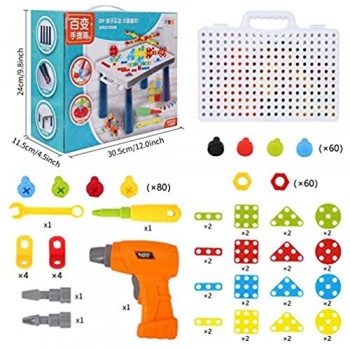 Colmanda Mosaico di Puzzle 3D 251 Pezzi Mosaico Bambini Giochi Giocattoli di Costruzione Montessori con Trapano Elettrico Puzzle Bambini Costruzioni Giocattoli per Bambino 3 4 5 Anni