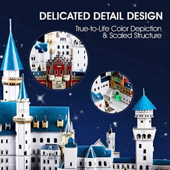 CubicFun Puzzle 3D Castello di Neuschwanstein con LED Germania Modello di architettura Kit Regali di Souvenir per Adulti e Bambini 128 Pezzi