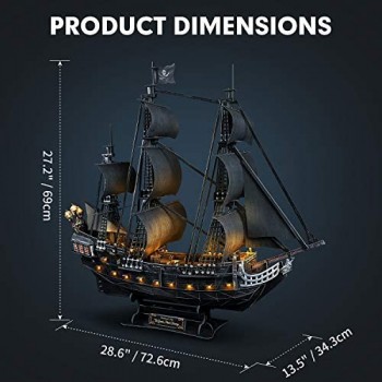 CubicFun Puzzle 3D Collezione Queen Anne\'s Revenge Grande Modello di Nave Pirati Perla Nera con LED Puzzle 3D Adulti 340 Pezzi