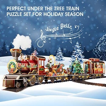 CubicFun Puzzle 3D Trenino Natale con Luci e Suoni per Natale Decorazioni Trenino Albero di Natale Decorazioni Casa Regali Natale per Bambini e Adulti 218 Pezzi