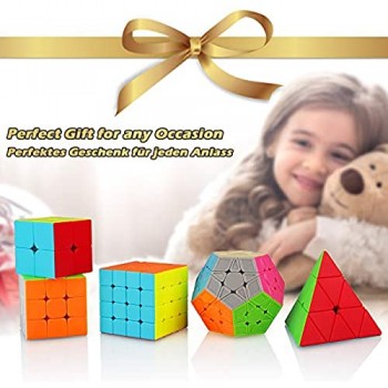 KidsPark Cubo Magico Speed Cube Set 2x2 3x3 4x4 Pyramid Pyraminx Megaminx Magic Cube Bundle di Cubi Puzzle 3D Senza Adesivo Liscio per Bambini e Adulti Confezione da 5