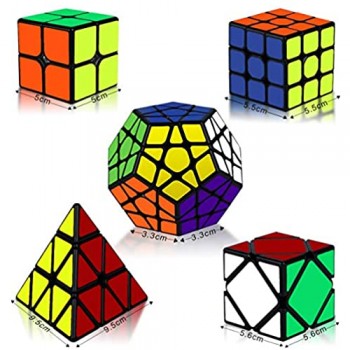 KidsPark Cubo Magico Speed Cube Set 2x2 3x3 Pyramid Pyraminx Megaminx Skew Magic Cube Adesivo in PVC Liscio Pacchetto 3D Magic Puzzle Cube per Bambini e Adulti Confezione da 5