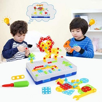 LEADSTAR 3D Mosaico di Puzzle 237 PCS Giochi Costruzione Montessori Set di Giocattoli Elettrici per Trapano DIY Educativi Regalo con Trapano per Bambini 3 4 5 Anni