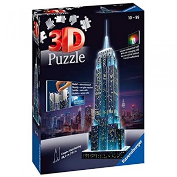 Ravensburger Puzzle 3D Empire State Building-Edizione Speciale Notte 216 Pezzi Colore Nero Luce LED 12566 1