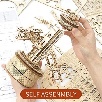 ROKR Puzzle 3D in Legno Kit di Modellini da Costruire per Adulti Bambini-Airplane Music Box Kit