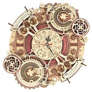 ROKR Puzzle in Legno 3D Zodiaco Parete Orologio per Adulti Bambini Sopra i 14 Anni Orologi da Costruire Regali di Decorazione Retrò 168 Teilen Zodiac Wall Clock