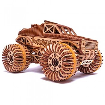 Wood Trick - Auto Monster Truck - Puzzle 3D di Legno Tagliato al Laser - Set di Costruzione Meccanica - Assemblaggio Senza Colla - 556 Pezzi