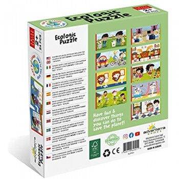 Adventerra Games Ecologic Puzzle – Rispettiamo L’ambiente | Giochi Da Tavolo Per Bambini Made in Europe Con Materiali Di Alta Qualità Riciclati E Riciclabili Al 100%. Giochi Montessori Educativi