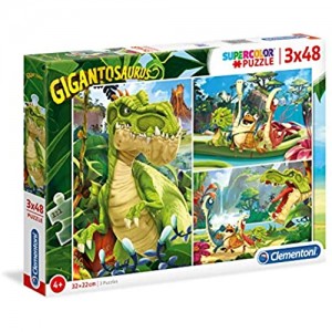 Clementoni - 25249 - Supercolor Puzzle - Gigantosaurus - 3X48 Pezzi - Made In Italy - Puzzle Bambini 4 Anni +