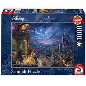 Schmidt- Puzzle Disney la Bella e la Bestia-Ballo al Chiaro di Luna di Thomas Kinkade 1000 Pezzi 59484