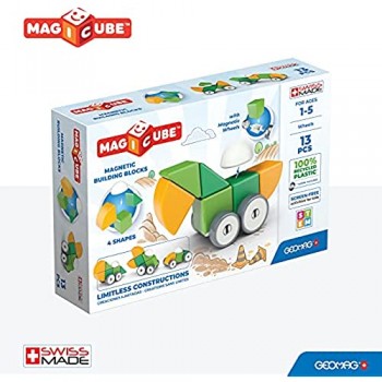 Geomag Magicube 1+ Shapes Blocchi Magnetici per Bambini 4 Colori e Forme Confezione da 13 Cubi 100% Plastica Riciclata