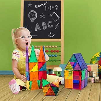 TOYSBBS 60 Pezzi Costruzioni Magnetiche per Bambini Gioco Educativo e Creativo per Bimbi da 3 Anni Plastica ABS Alimentare Atossica 60 Blocchi Magnetici con Angoli Smussati Diverse Forme