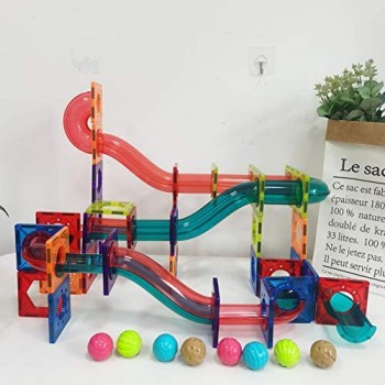 ZWW Gioco di mattonelle magnetiche 3D per bambini gioco educativo di costruzione con pista di biglie in plastica | Stem Toy favorisce la creatività – 115 pezzi