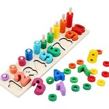Afufu Giochi Educativi Montessori Giochi Bambini 3+ Anni Puzzle in Legno Anelli impilabili per Imparare la Matematica Contare e Imparare i Colori Giochi Educativo Set Regalo per 3 4 5 Anni