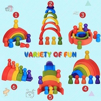 Arcobaleno Blocchi in Legno 6 Colori Montessori Giocattoli Educativi Impilabile Colorato Stacker Geometria Giocattoli Prescolari Compleanno Regalo di Natale per Bambini