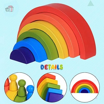 Arcobaleno Blocchi in Legno 6 Colori Montessori Giocattoli Educativi Impilabile Colorato Stacker Geometria Giocattoli Prescolari Compleanno Regalo di Natale per Bambini