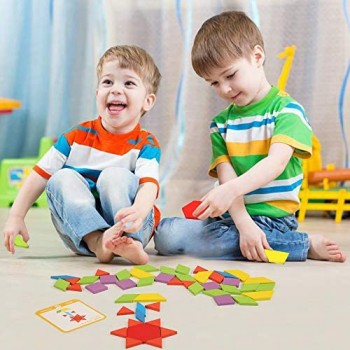 Ballery Blocchi Modello in Legno Set 155 Pezzi Puzzle di Forma Geometrica educativo Apprendimento Giocattoli Montessori Set di Tangrams con 24 Carte Design e Stoccaggio Regalo per Ragazzi Ragazze