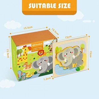 Fansteck Puzzle in Legno per Bambino Bambina Gioco Educativo per Sviluppare Giocattoli Animali da Puzzle di Legno Regalo per 1 Anno 2 3 4+ Anni Ragazza Ragazzo (6 Pezzi)