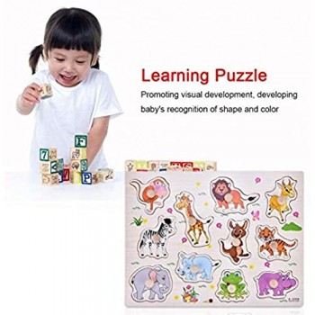 FTVOGUE Educativi in ​​Legno Pegged Puzzle per Bambini Bambini Toddlers Early Learning Frutta Sea Animal vegetale Jigsaw Puzzle Puntelli(Animals)