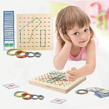 Geoboard di Legno con Carte di Pattern di attività e Bande di Gomma - 8x8 Pin Geometria Geoboard Montessori Forma Puzzle Tavola Ispira l\'immaginazione e la creatività del Bambino