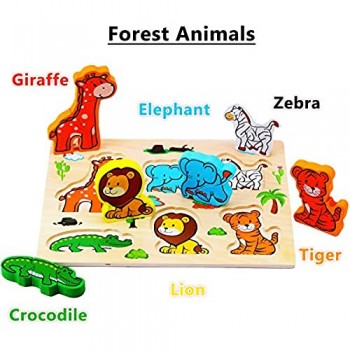 Giocattoli Animali da Puzzle in Legno 3 pezzi Animali da fattoria/Animali della foresta Insetti Giocattoli di gioco Montessori educativi abilità motorie giocattoli per 2 3 4 anni ragazzi ragazze