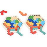 Herefun 2 Set Puzzle di Legno Esagonale Tangram per Bambini Giocattolo Educativo Puzzle Tangram Rompicapo Esagonale Puzzle Blocco Educativi Regalo Intelligenza Colorata per 3 4 5 Ragazzo Ragazza