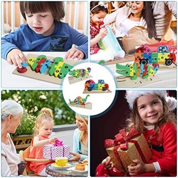 IWILCS Giocattolo per bambini Puzzle 3D Animali Puzzle in legno per bambini Giocattolo Montessori Animali Giocattoli educativi Regalo educativo per bambini Natale e compleanno