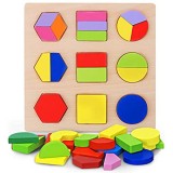Japace Giocattoli da Puzzle in Legno Forme Geometriche Gioco Educativo per Bambini Montessori Blocchi Corrispondenza Educazione Apprendimento in età Prescolare Puzzle (Type A)