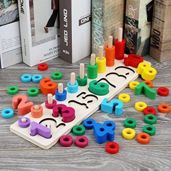 KangRuiZhe Puzzle di Legno Numeri di conteggio in Legno e Prima educazione - Giocattolo per l\'apprendimento della Matematica Montessori per Bambini