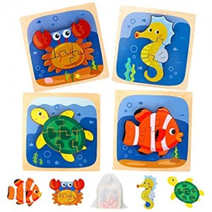 LBLA Giocattoli Animali da Puzzle in Legno Puzzle in Legno per Bambini Giocattoli Montessori Giochi Bambini Giocattoli educativi