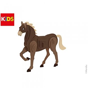 Marabu 0317000000023 Kids - Puzzle 3D in Legno a Forma di Cavallo 30 Pezzi 18 x 16 cm Marrone