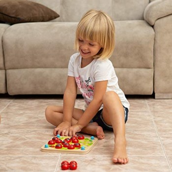 Nene Toys – Gioco Memory del Giardino delle Coccinelle – Gioco in Legno per Bambini 3 4 5 Anni con 10 Schede – Gioco Educativo di Alta qualità per Allenare la Memoria