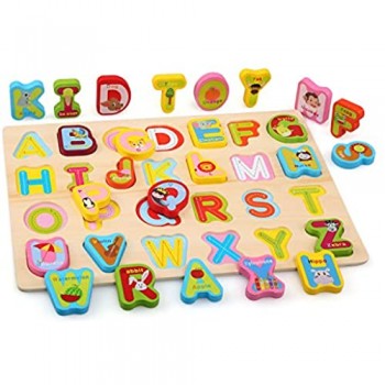 NEWSTYLE Blocchi Alfabeto in Legno Puzzle 3 Puzzle in Legno Puzzle Bordo Colore Numero Alfabeto Puzzle di Forme per Bambini Puzzle Giocattolo Educativo Gioco