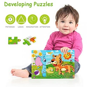 NEWSTYLE Puzzle in Legno 3x3 Puzzle in Legno Animali per 3+ Anni Educazione per Bambini Giocattoli per l\'apprendimento Puzzle in Legno Puzzle Colorati per Ragazzo - 6 Confezioni