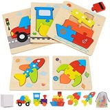 Puzzle in Legno Giocattoli Bambini per 2 3 4 5 Anni 5 Pezzi Puzzle di Veicoli Set Montessori Giochi Bambino Educativi Gioco Blocchi di Modello Regalo per Ragazza Ragazzo