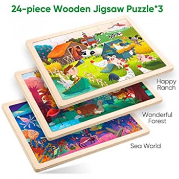 ROBUD Puzzle Legno Puzzle Bambini 3+ Anni Giochi Legno per Bambini ( Sea World +Wonderful Forest +Happy Farm)