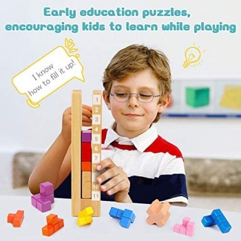 VATOS Legno Puzzle Tetris Giochi Space Master Cervello Gioco Building Block Colorato Giocattoli intelligenza Giocattolo in Legno Blocchi di Formazione Educativa Cervello Gioco Regalo per Bambini