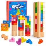 VATOS Legno Puzzle Tetris Giochi Space Master Cervello Gioco Building Block Colorato Giocattoli intelligenza Giocattolo in Legno Blocchi di Formazione Educativa Cervello Gioco Regalo per Bambini
