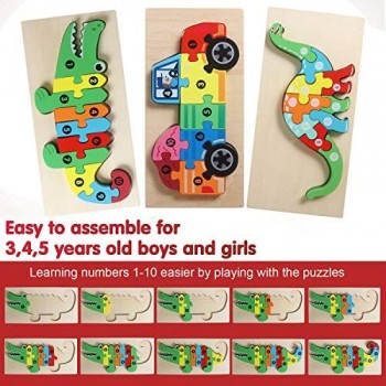 YIFKOKO Puzzle 3D in Legno con Animali 3 Pezzi Puzzle in Legno Giocattoli Montessori Animali Che Giocano Giocattoli in Legno Giocattoli educativi Regalo per Bambini Piccoli Natale e Compleanno