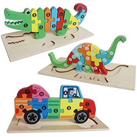 YIFKOKO Puzzle 3D in Legno con Animali 3 Pezzi Puzzle in Legno Giocattoli Montessori Animali Che Giocano Giocattoli in Legno Giocattoli educativi Regalo per Bambini Piccoli Natale e Compleanno