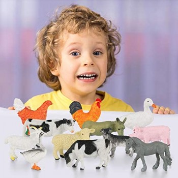 12 Pezzi Mini Fattoria Giocattoli Set Achort Animali della Fattoria Figure di Plastica Set di Educativi Giocattoli per Ragazzi Ragazze Bambini Figure di Animali della Fattoria Realistico