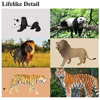 YIJIAOYUN 12 Pezzi Animali da Foresta Figure di Plastica Set di Educativi Giocattoli per Ragazzi Ragazze Bambini includono Leoni Tigre Gorilla Panda Pantera Lupo Bisonte Leoni