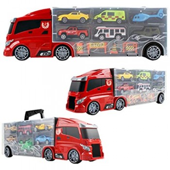 deAO Camion Trasportatore Custodia Portatile per Le Auto Giochi Vettore Compreso Un Totale di 10 Veicoli e Accessori