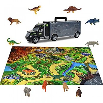 Dinosauri Giocattolo Macchinine per Bambini Camion Cars con 12 PCS Animali & Dinosauri per Bambini & Tappetino da Gioco Giocattoli Giochi Educativi per Bambini Ragazze Ragazzi 3 4 5 6 Anni