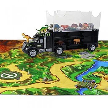 Dinosauri Giocattolo Macchinine per Bambini Camion Cars con 12 PCS Animali & Dinosauri per Bambini & Tappetino da Gioco Giocattoli Giochi Educativi per Bambini Ragazze Ragazzi 3 4 5 6 Anni